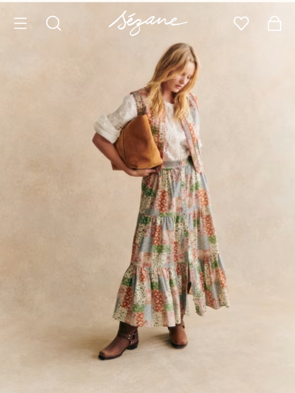 Sezane Loffia Skirt Flowers Patchwork Print - Size 12 - Picture 2 of 3